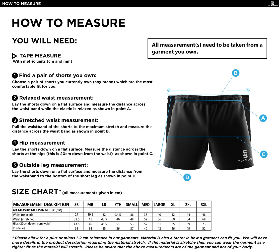 Training Kit - Performance Gym Short - Navy - Size Guide