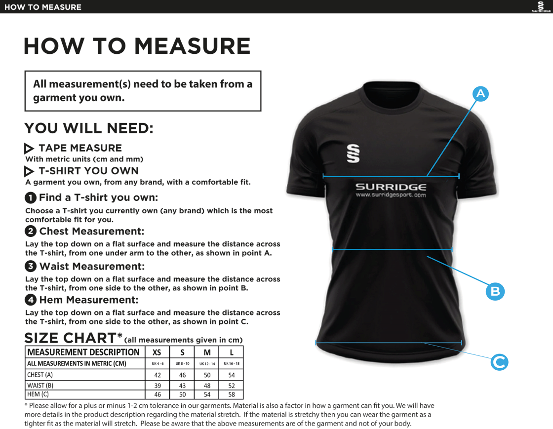 Ladies Kit - Impact T-Shirt - Ladies Fit - Size Guide