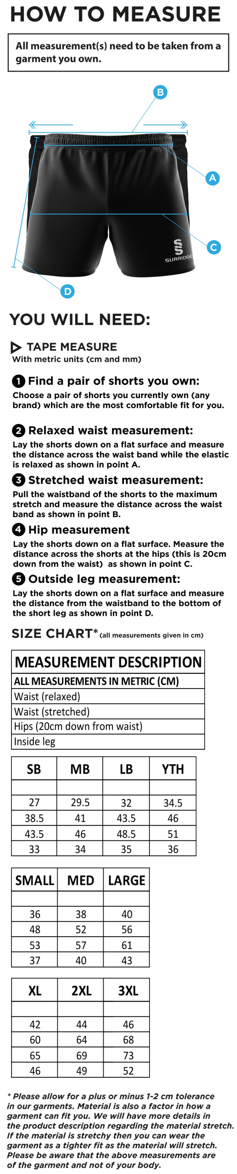 Bacup CC Performance Gym Short : Navy - Size Guide