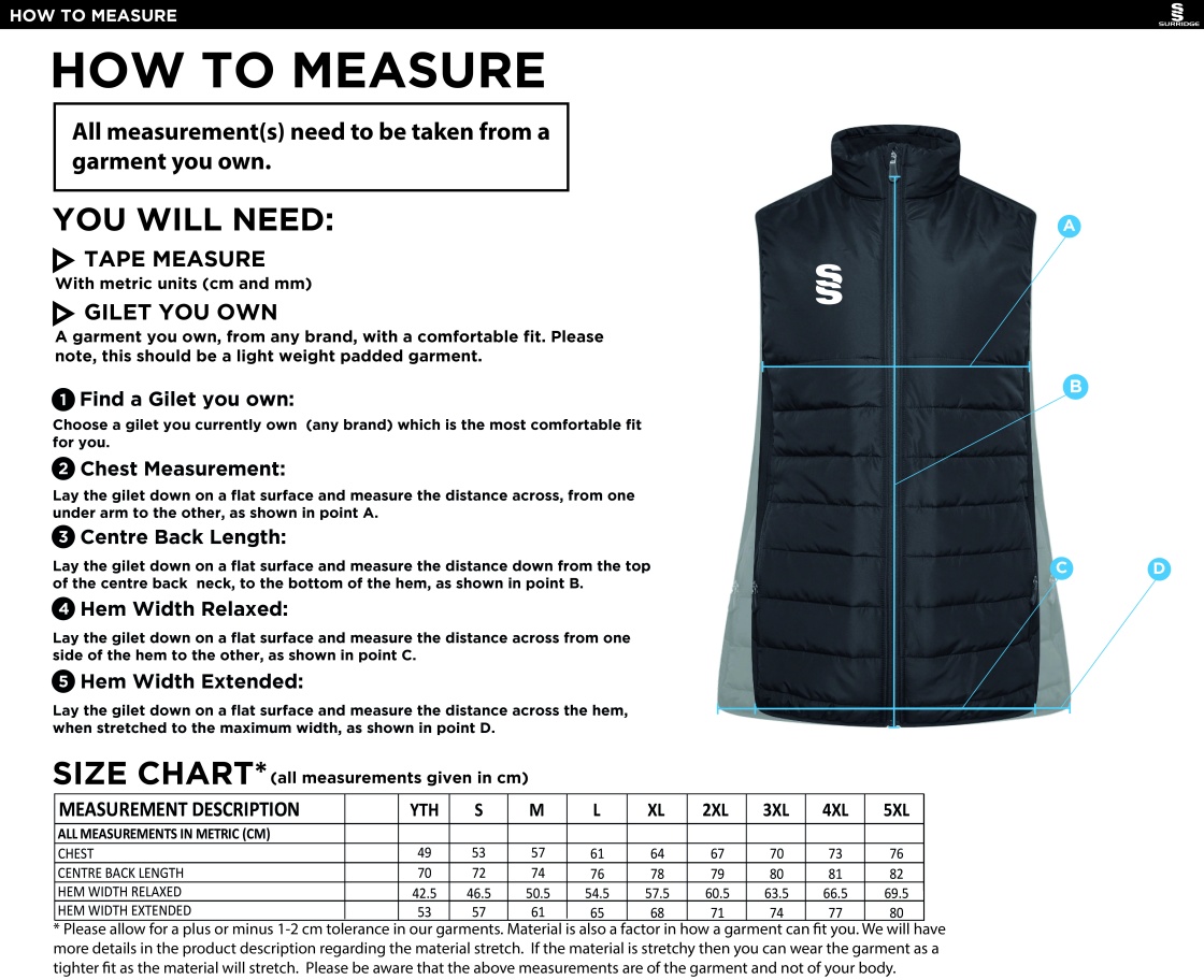 Training Kit - Active Gilet - Navy - Size Guide