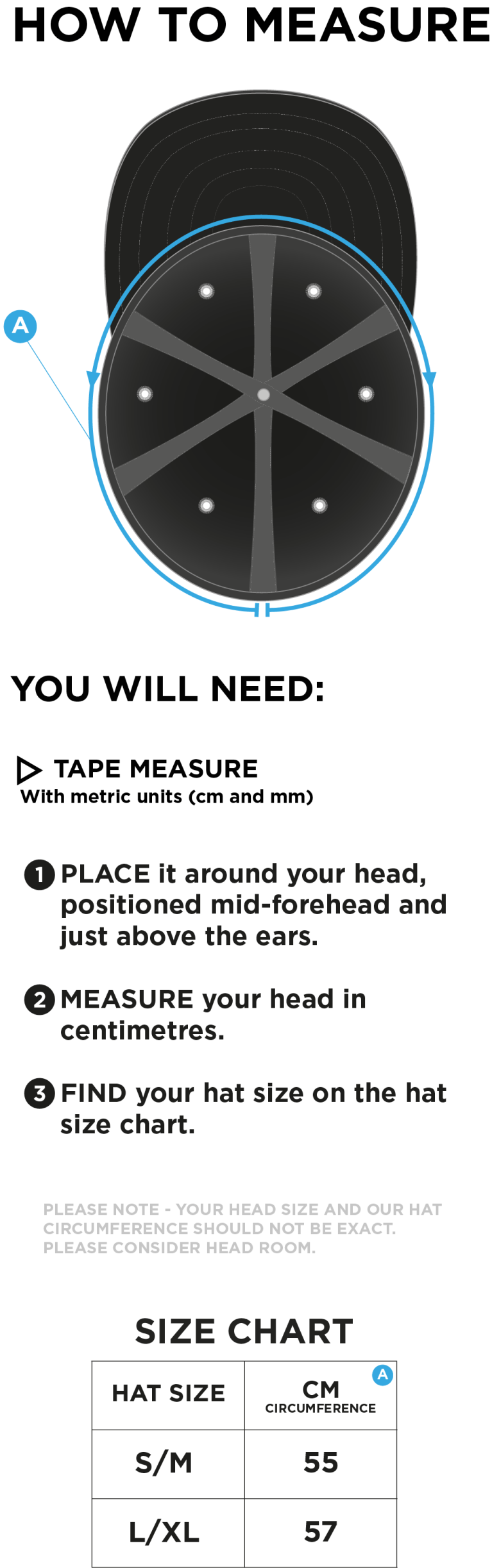 Training Kit - Fuse Flexi Cap - Navy - Size Guide