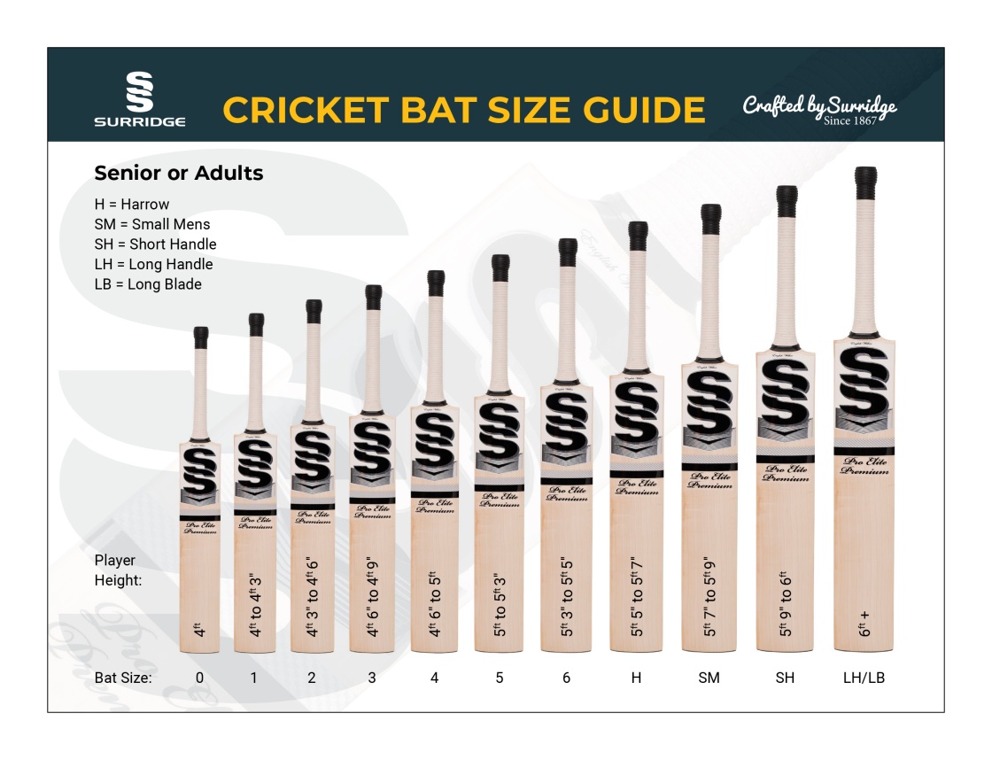 SS PRO ELITE PREMIUM BAT - Kashmir - Size Guide