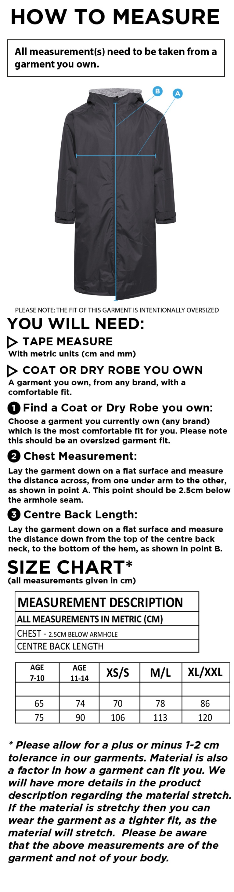 Training Kit - Active Fleece Robe - Navy - Size Guide