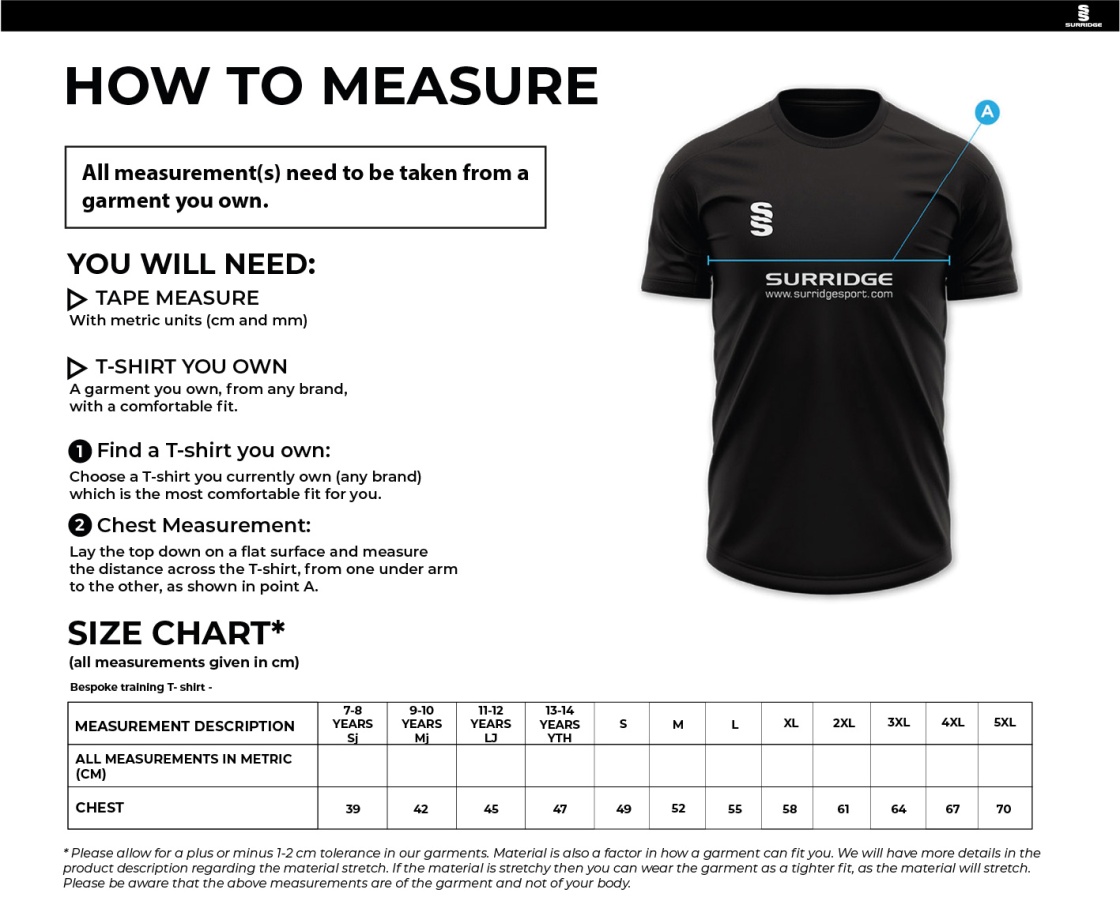 Training Kit - Impact T-Shirt - Navy - Size Guide