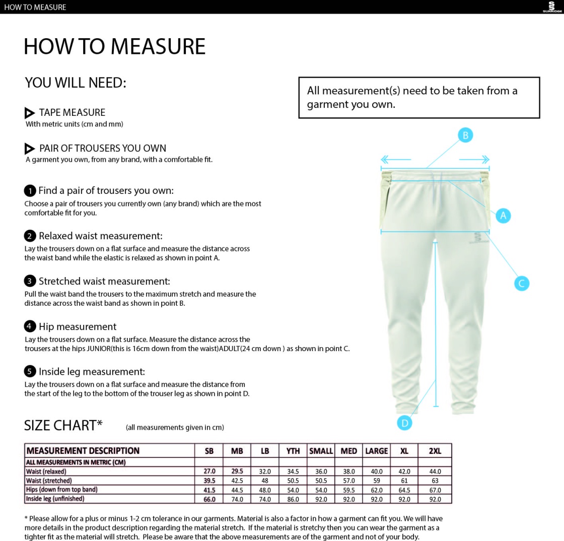 Playing Kit - Ergo Playing Pant - Size Guide