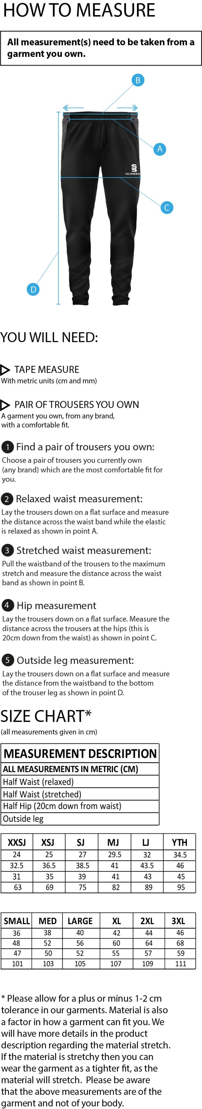 Training Kit - Skinny Pant - Navy - Size Guide