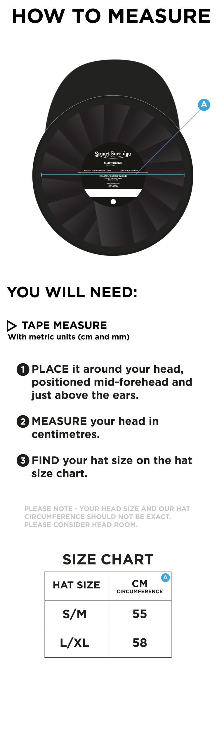 Training Kit - Baggy Cricket Cap - Navy - Size Guide