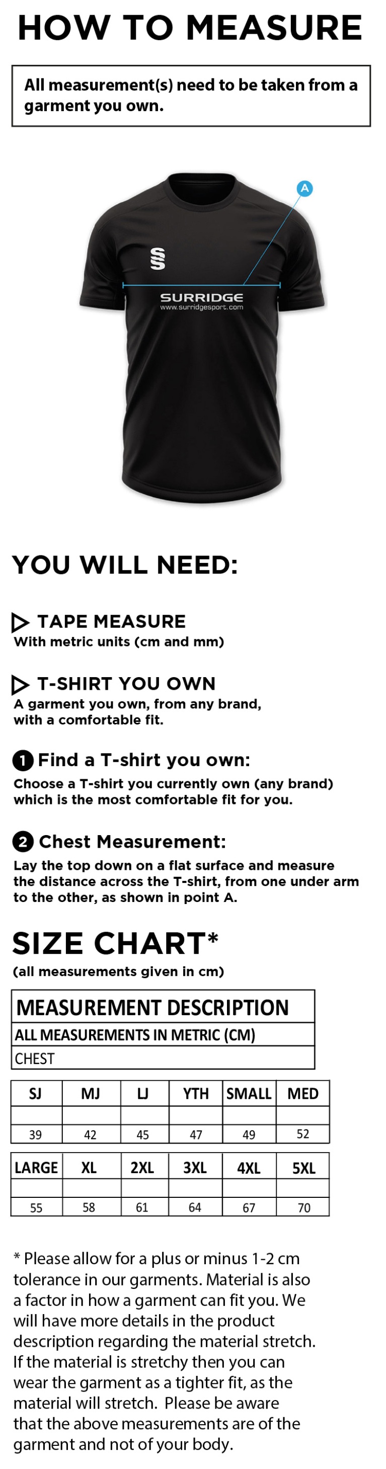 Training Kit - Impact T-Shirt - Navy - Size Guide