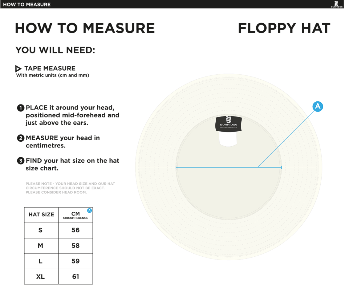 Playing Kit - Floppy Hat - Navy - Size Guide
