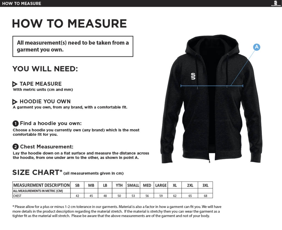 Bacup CC Dual Full Zip Hoody : Grey Marl - Size Guide