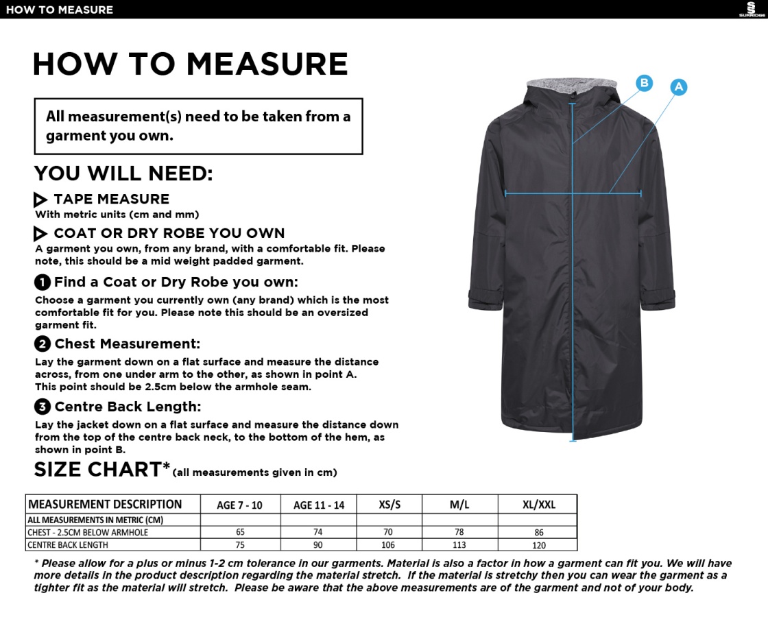 Training Kit - Active Fleece Robe - Navy - Size Guide