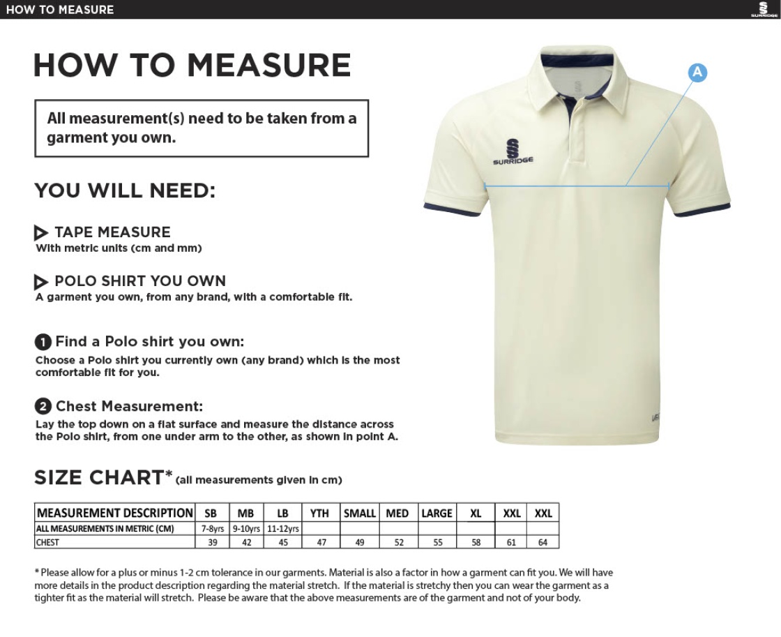 Playing Kit - Dual Cricket Shirt Short Sleeve - Size Guide