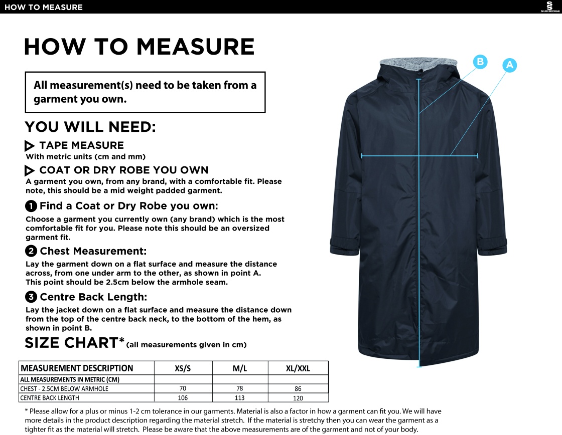 Active Fleece Robe - Navy - Size Guide