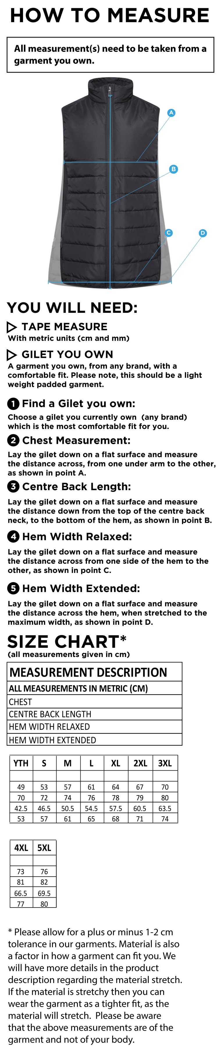 Training Kit - Active Gilet - Navy - Size Guide